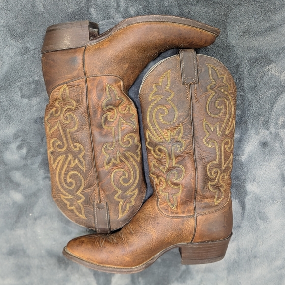 Justin 2253 Classic Cowboy Western Pull On Brown Leather Men’s Boots Size 9 - Picture 4 of 12